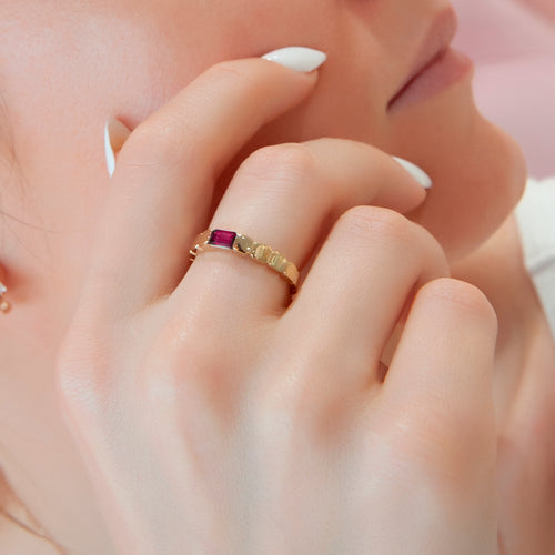 14K Gold Ruby Baguette Ring