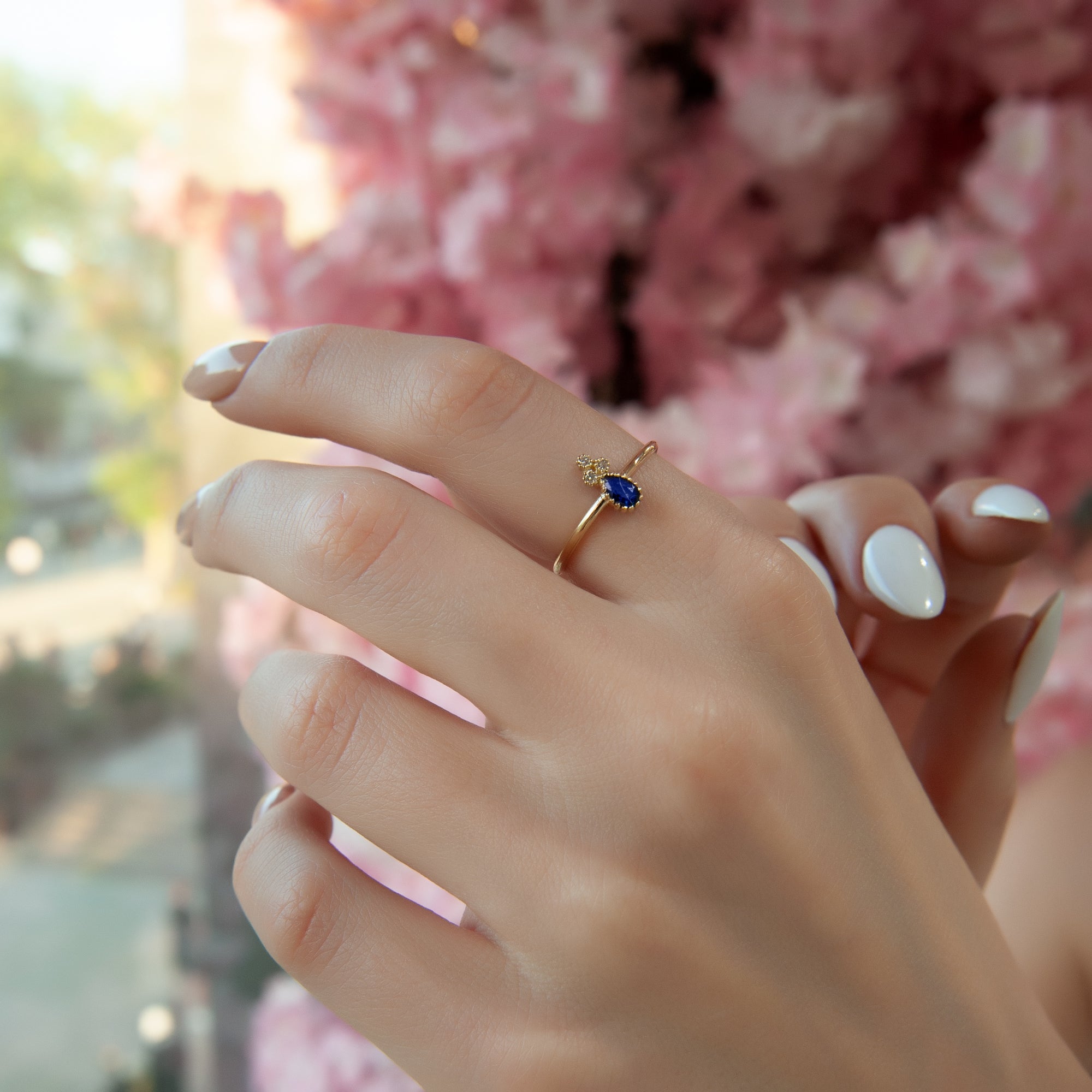 Sapphire Teardrop Ring, Anniversary Gift
