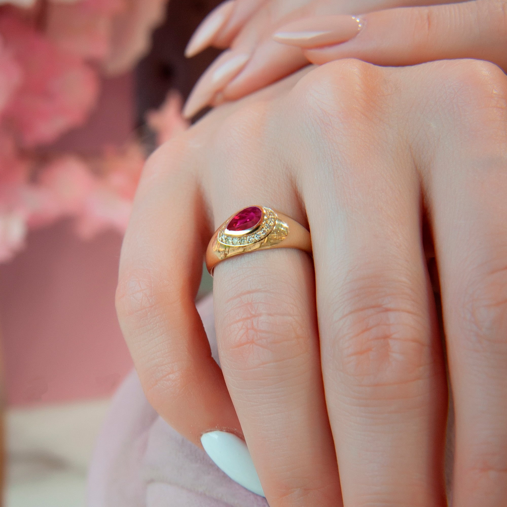 14K Gold Teardrop Ruby Ring