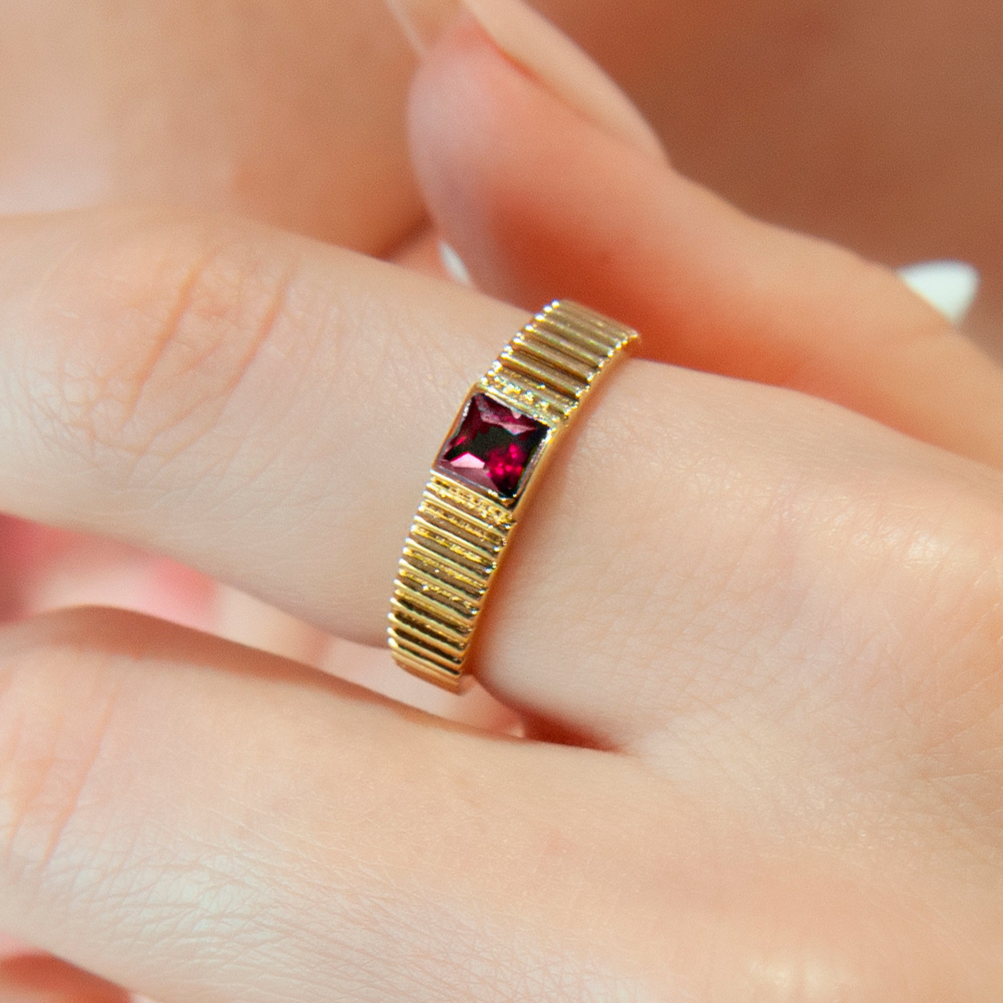 14K Gold Square Ruby Ring