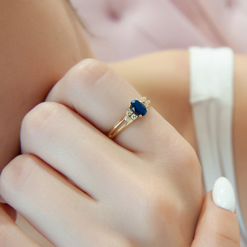 14K Gold Sapphire Ring with Diamond Accents