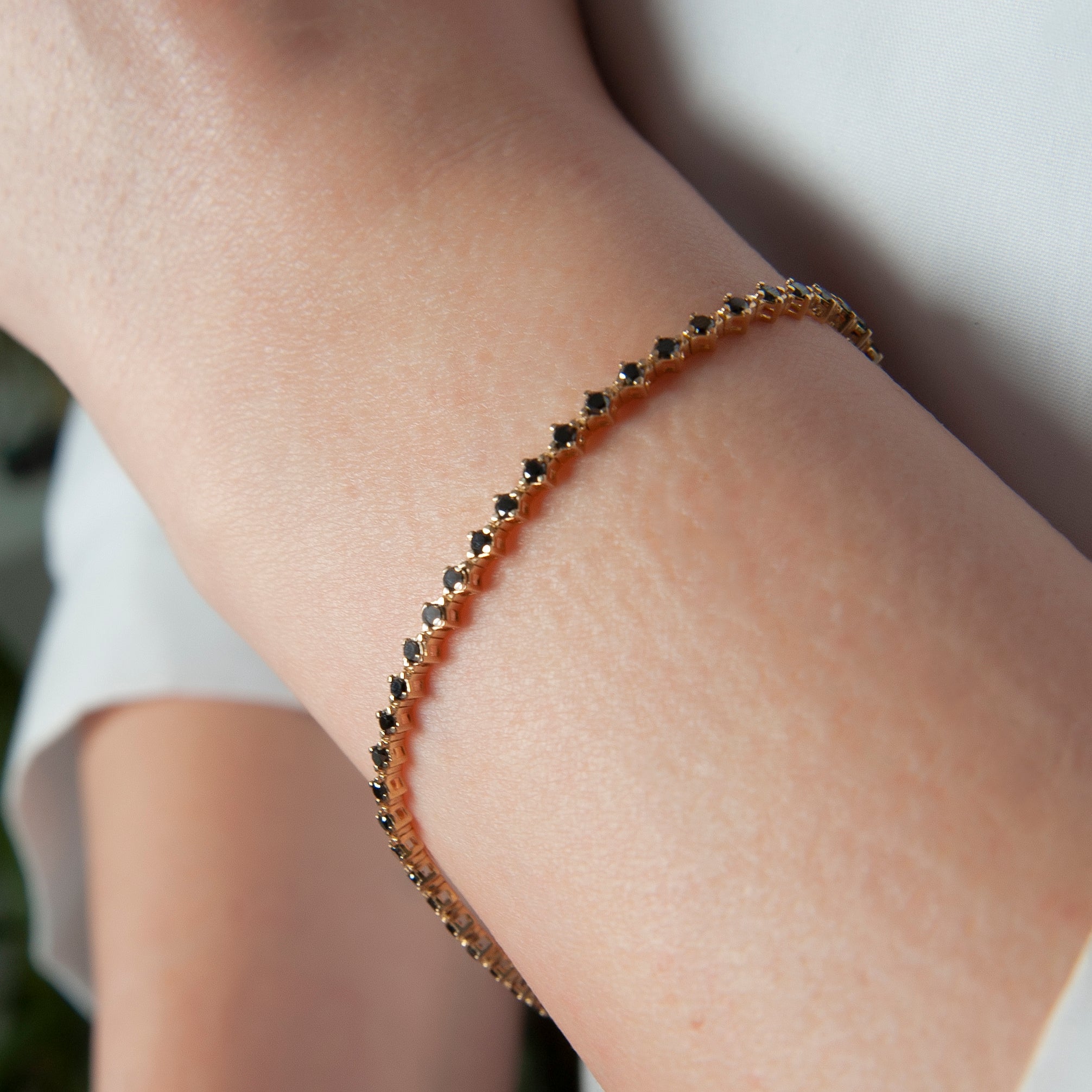 14K Solid Gold Black Diamond Tennis Bracelet