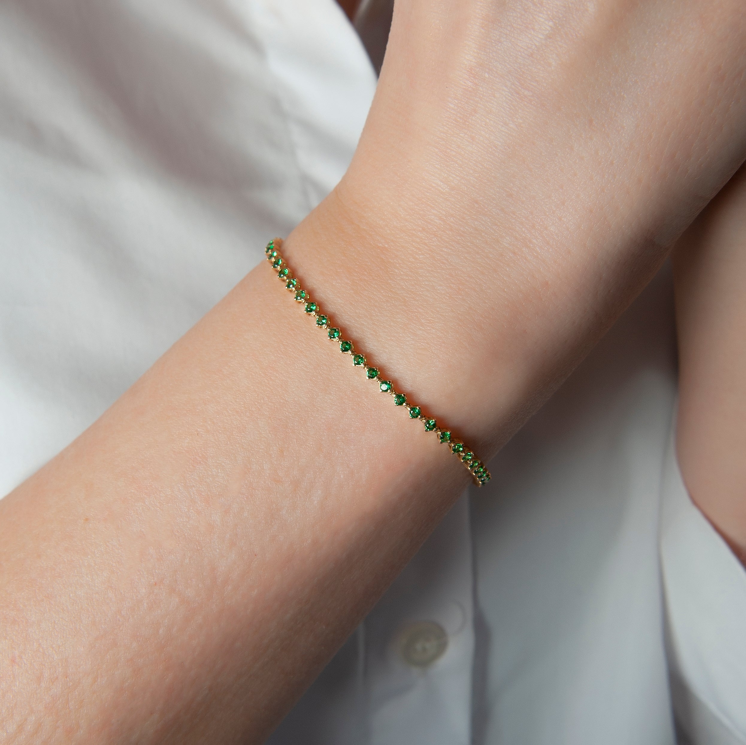 14K Solid Gold Emerald Tennis Bracelet / May Birthstone Jewelry