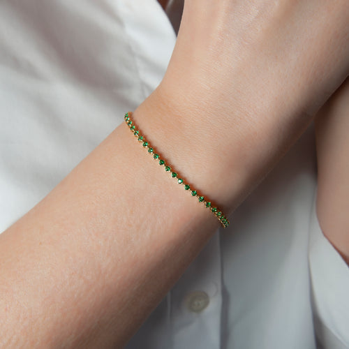 14K Solid Gold Emerald Tennis Bracelet / May Birthstone Jewelry
