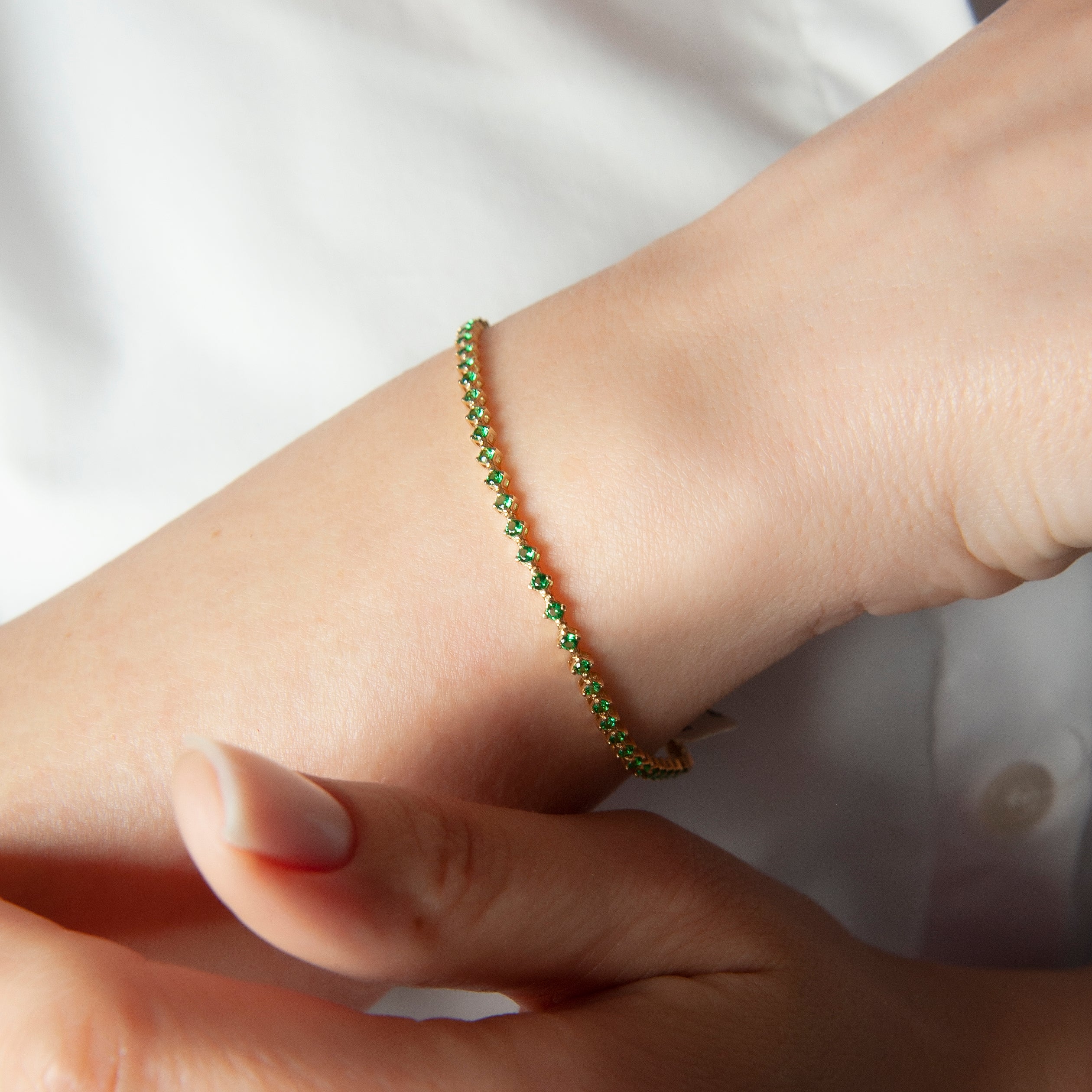 14K Solid Gold Emerald Tennis Bracelet / May Birthstone Jewelry