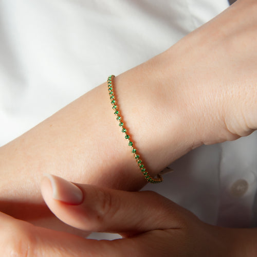 14K Solid Gold Emerald Tennis Bracelet / May Birthstone Jewelry