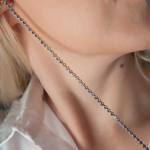 14K Gold Sapphire Tennis Bracelet / Natural Blue Gemstone Jewelry
