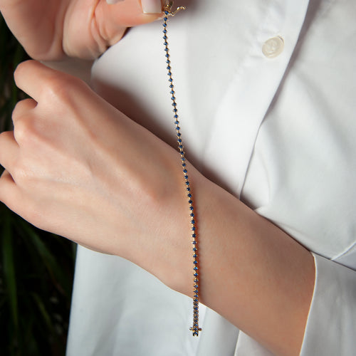 14K Gold Sapphire Tennis Bracelet / Natural Blue Gemstone Jewelry