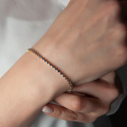 14K Gold Sapphire Tennis Bracelet / Natural Blue Gemstone Jewelry