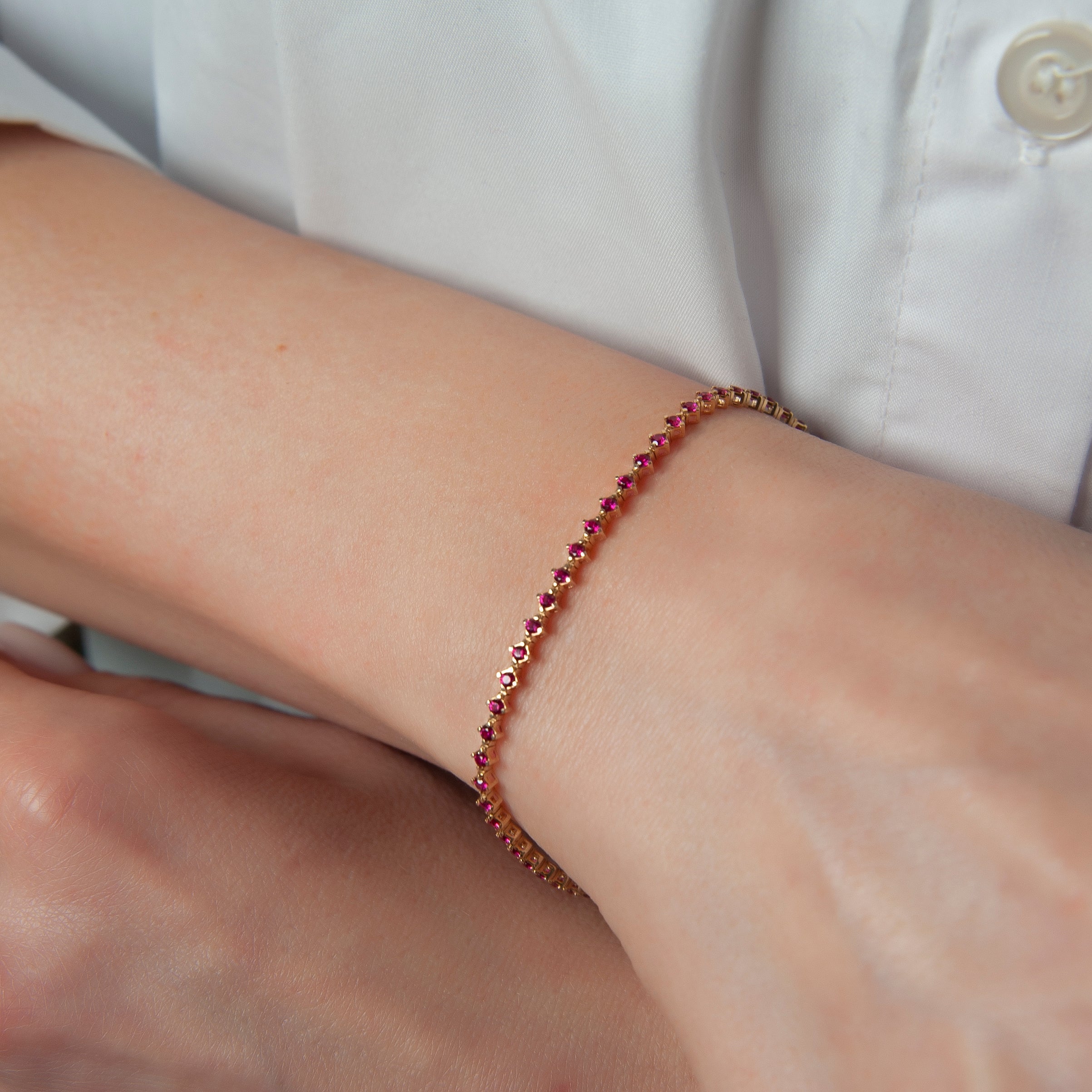 14K Solid Gold Ruby Tennis Bracelet / July Birthstone Jewelry