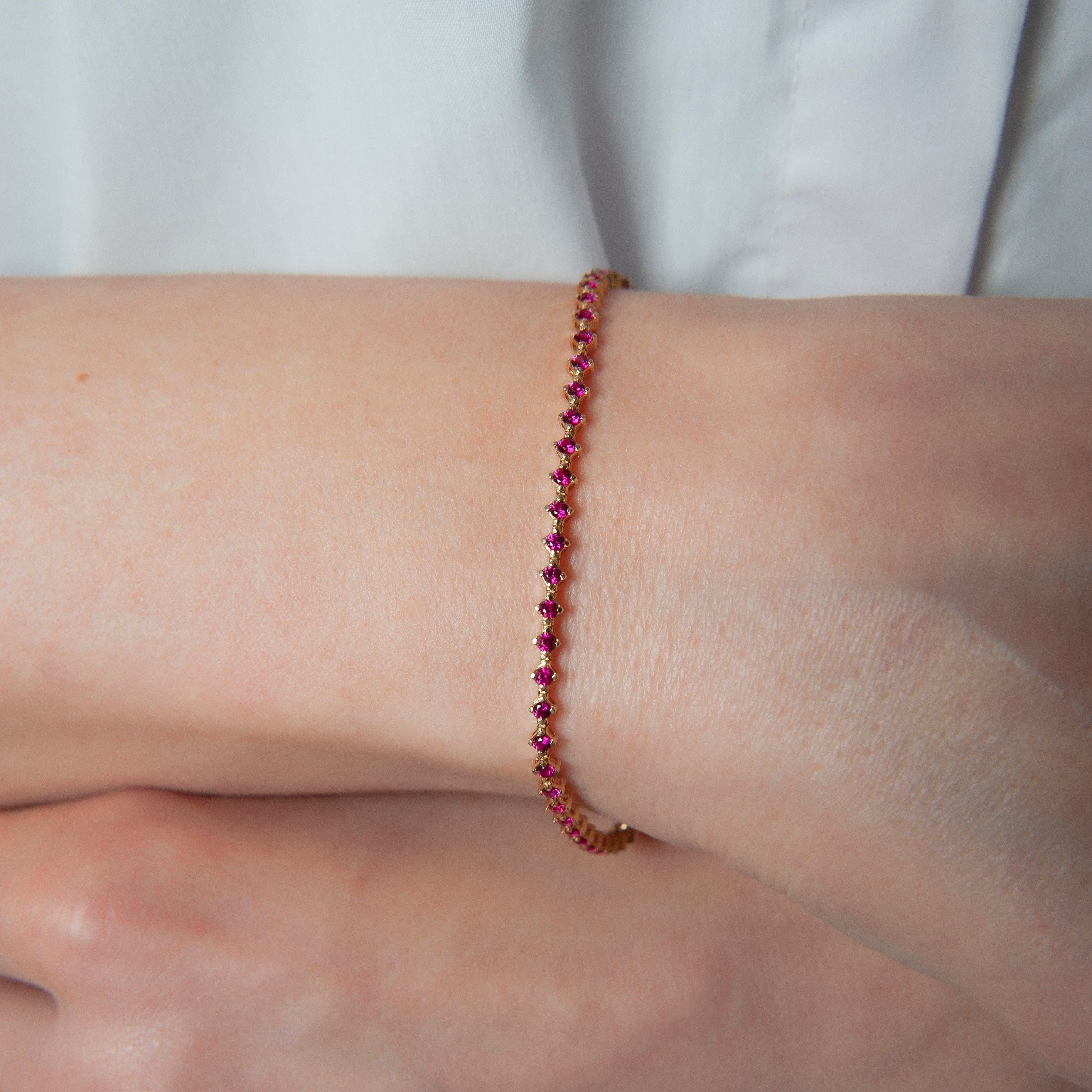 14K Solid Gold Ruby Tennis Bracelet / July Birthstone Jewelry