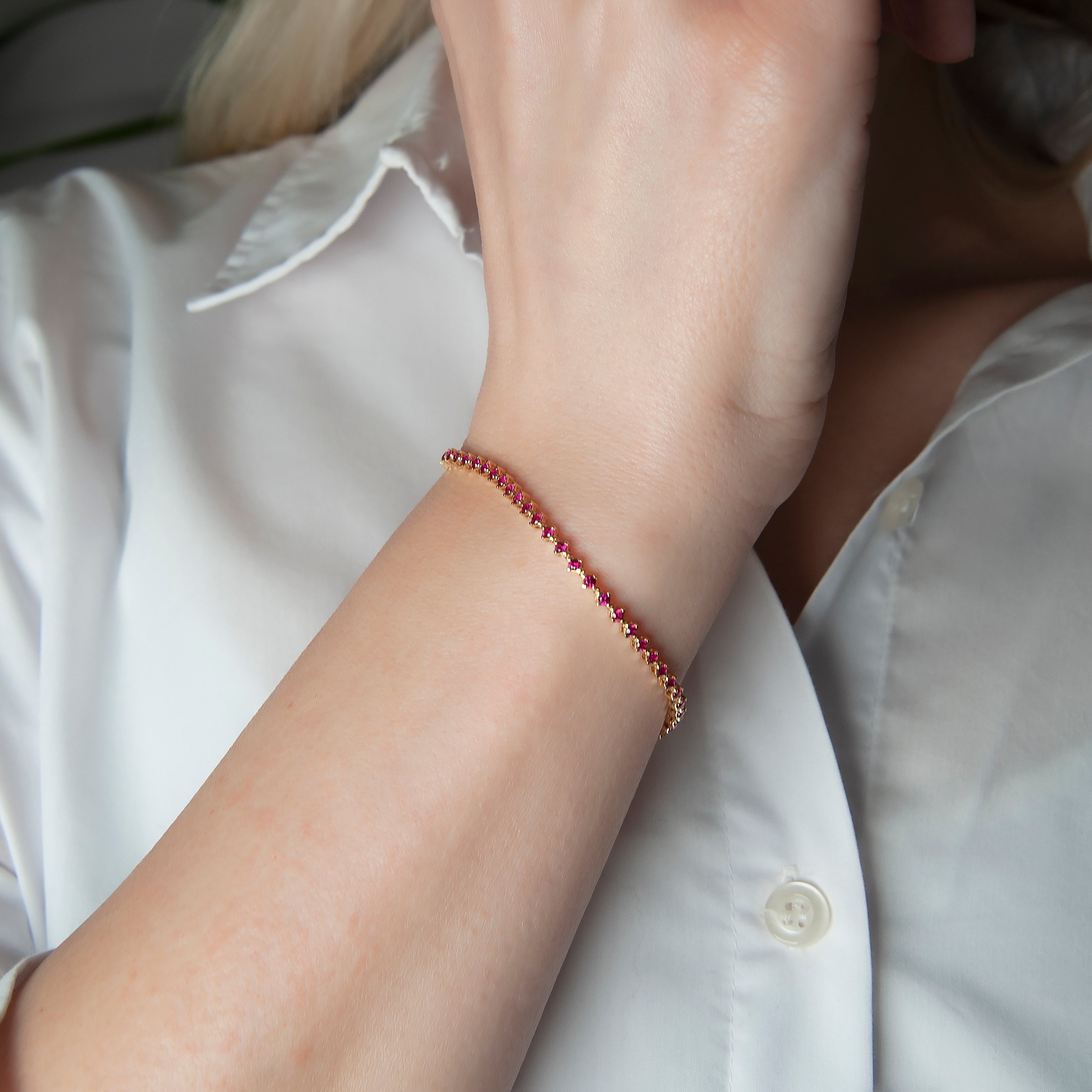 14K Solid Gold Ruby Tennis Bracelet / July Birthstone Jewelry