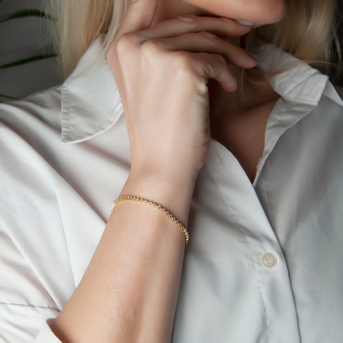 14K Solid Gold Aquamarine Tennis Bracelet / Delicate Waterway Design