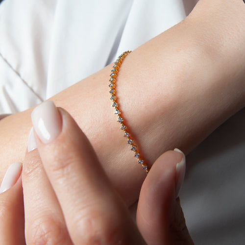 14K Solid Gold Aquamarine Tennis Bracelet / Delicate Waterway Design