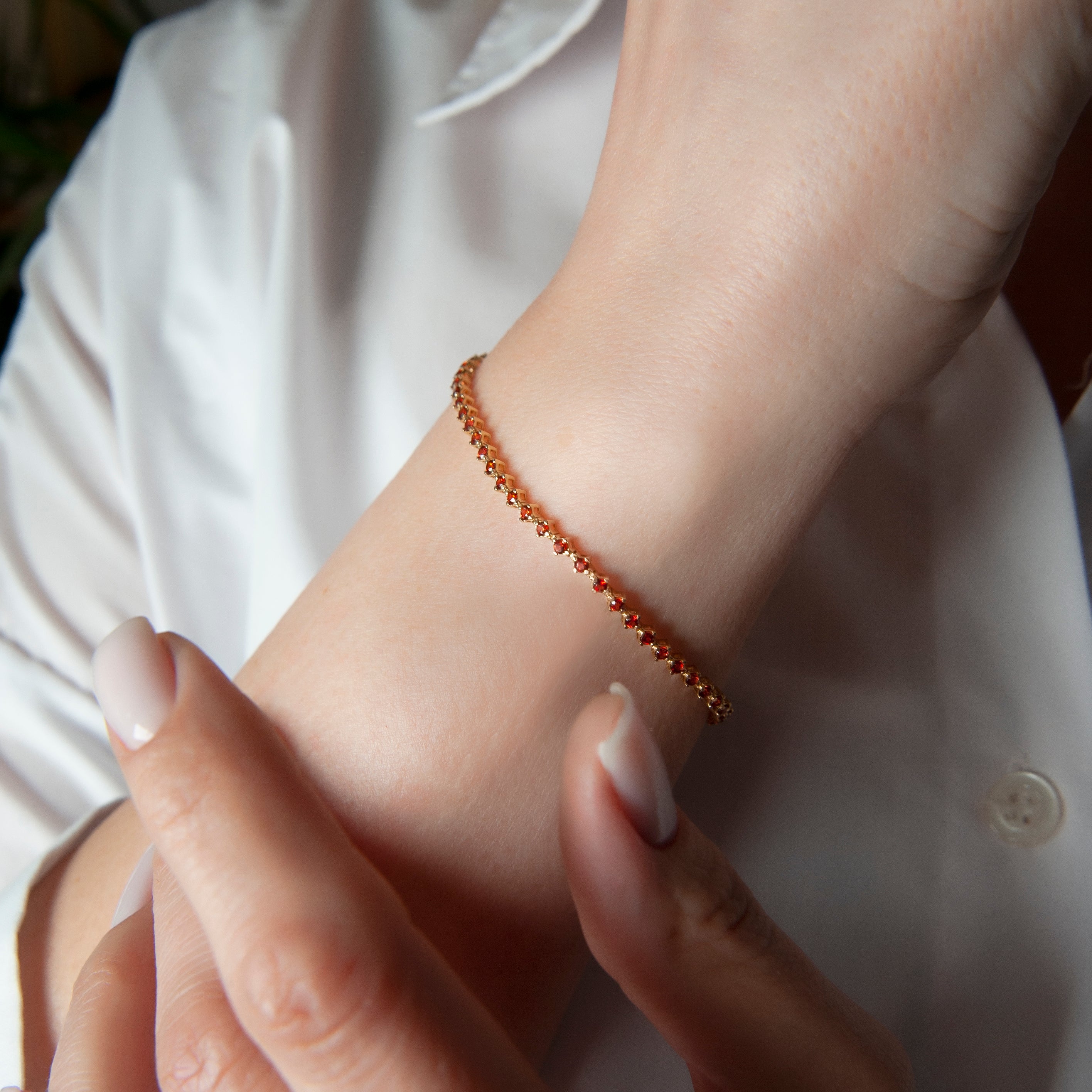 14K Gold Garnet Tennis Bracelet / January Birthstone Jewelry