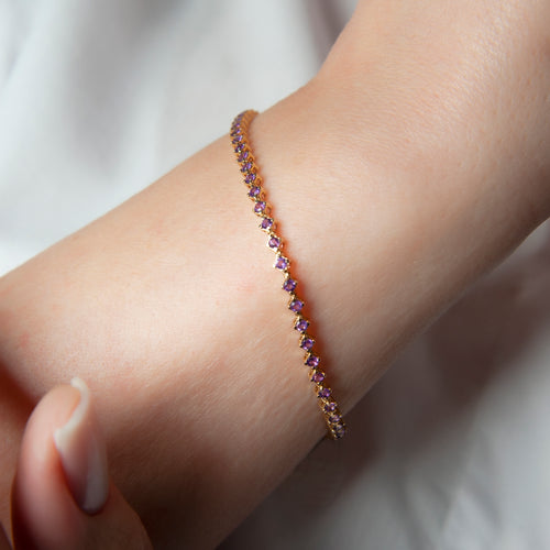 14K Solid Gold Amethyst Tennis Bracelet / February Birthstone