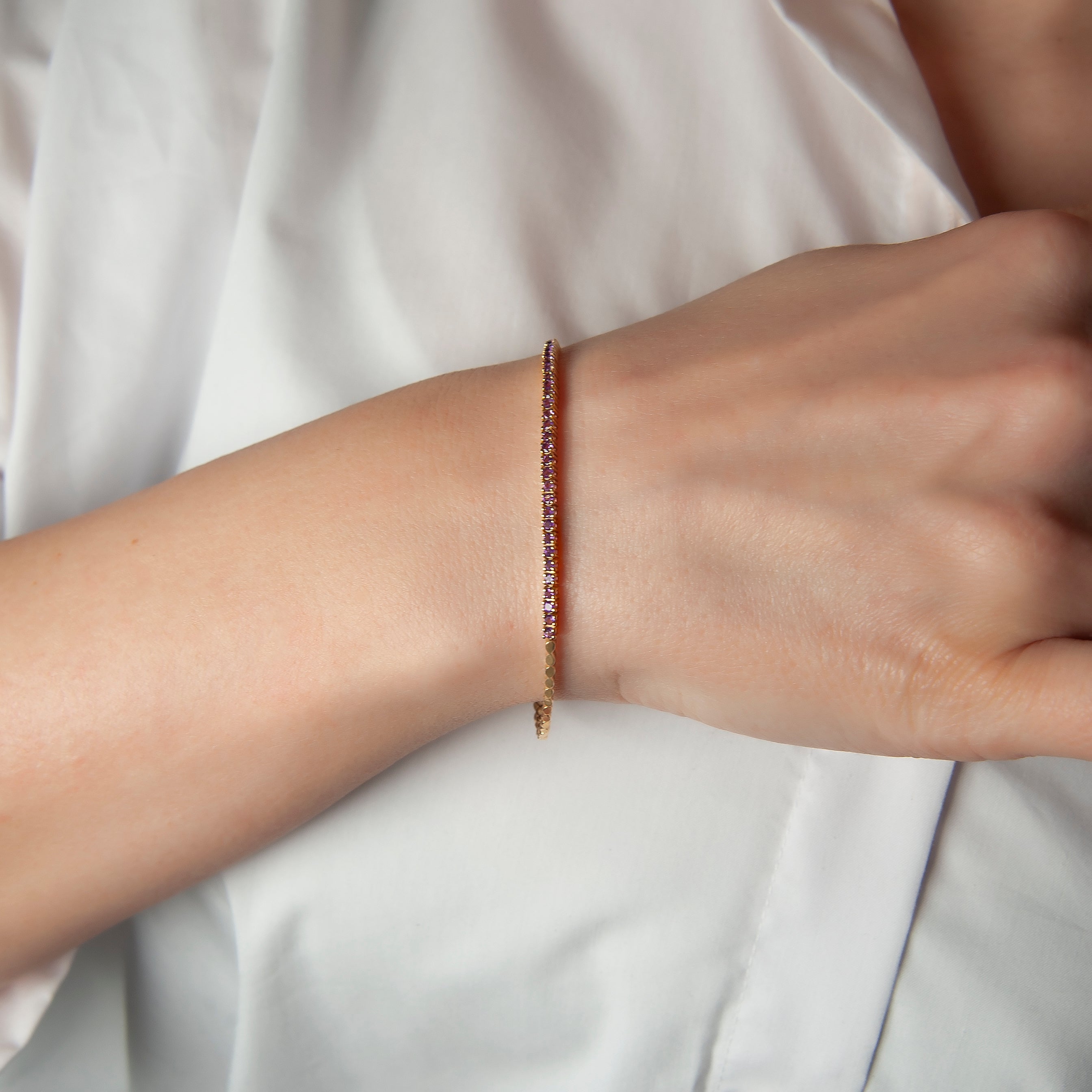 14K Solid Gold Amethyst Tennis Bracelet: Dainty Gemstone Jewelry