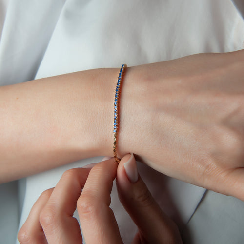 14K Gold Natural Sapphire Tennis Bracelet / Dainty Sapphire Gold Bracelet for Women