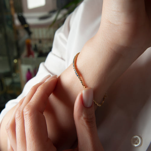 14K Gold Natural Sapphire Tennis Bracelet / Dainty Sapphire Gold Bracelet for Women