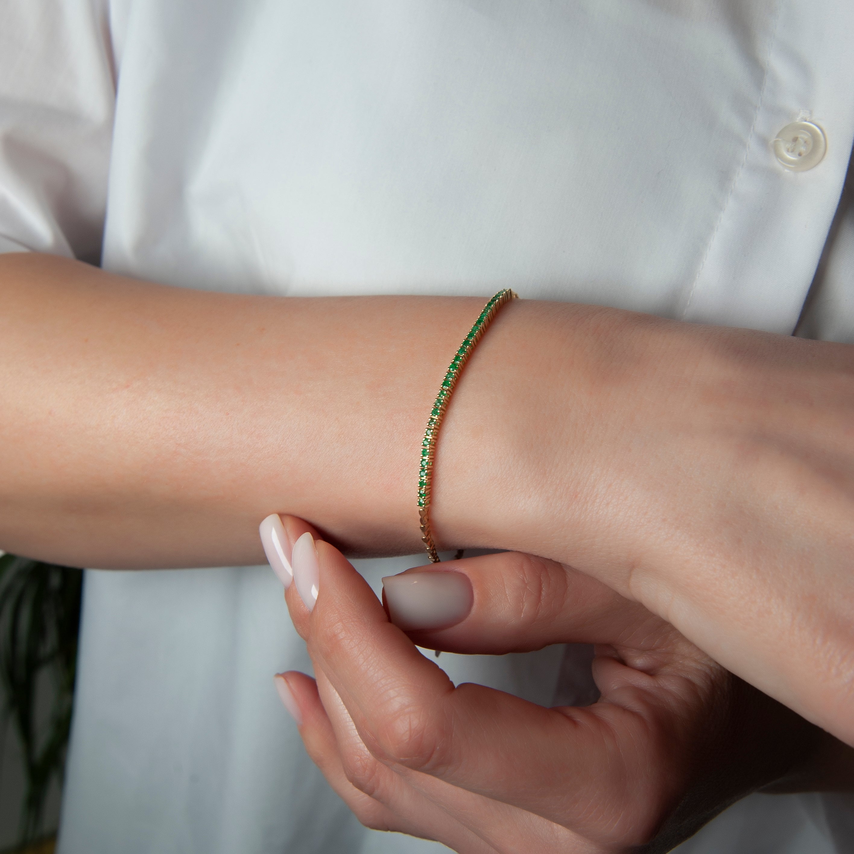 14K Gold Emerald Tennis Bracelet / Classic Anniversary Jewelry