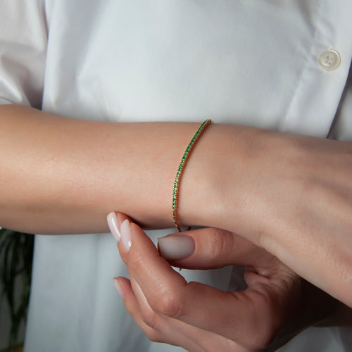 14K Gold Emerald Tennis Bracelet / Classic Anniversary Jewelry