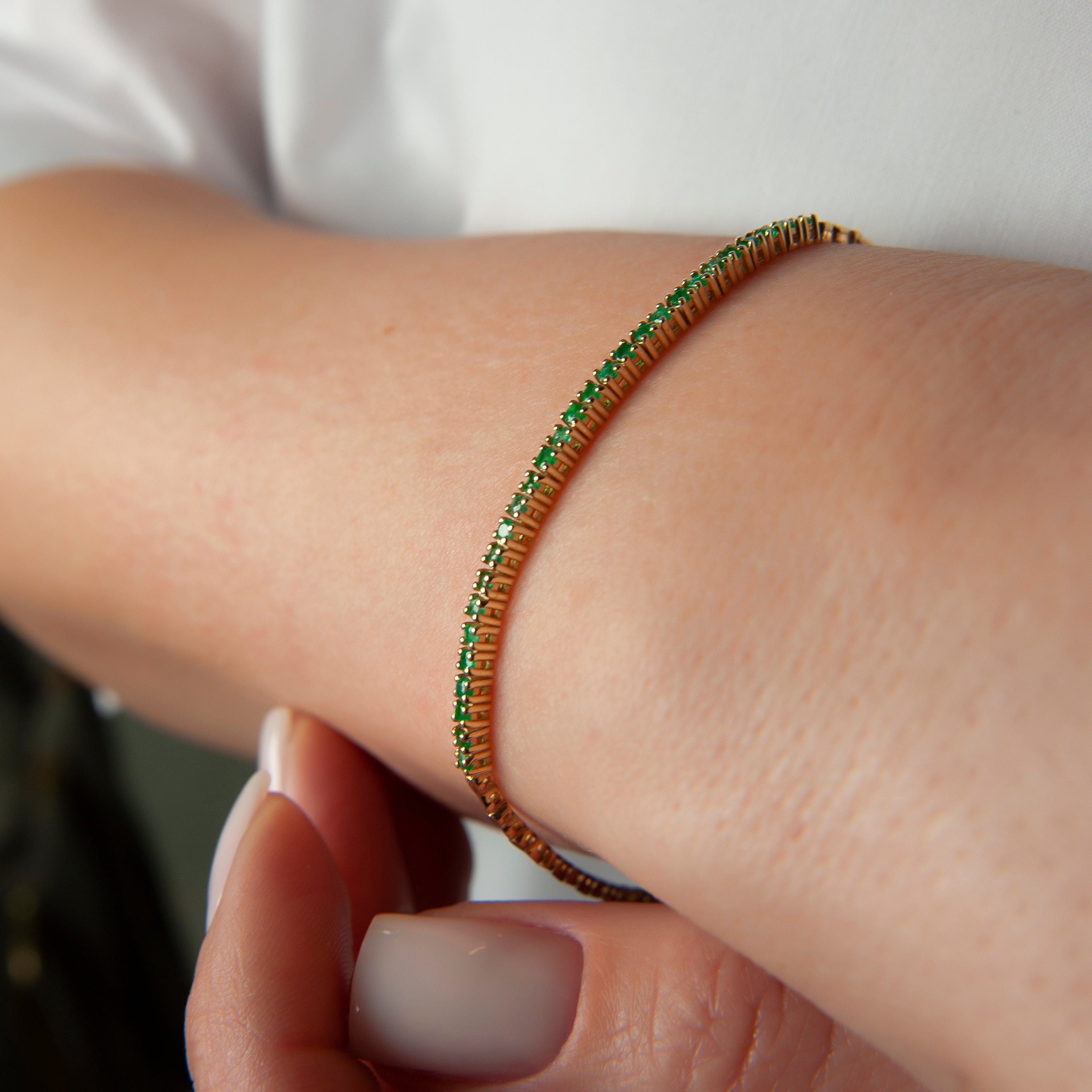 14K Gold Emerald Tennis Bracelet / Classic Anniversary Jewelry