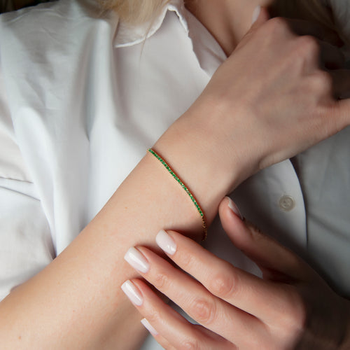 14K Gold Emerald Tennis Bracelet / Classic Anniversary Jewelry
