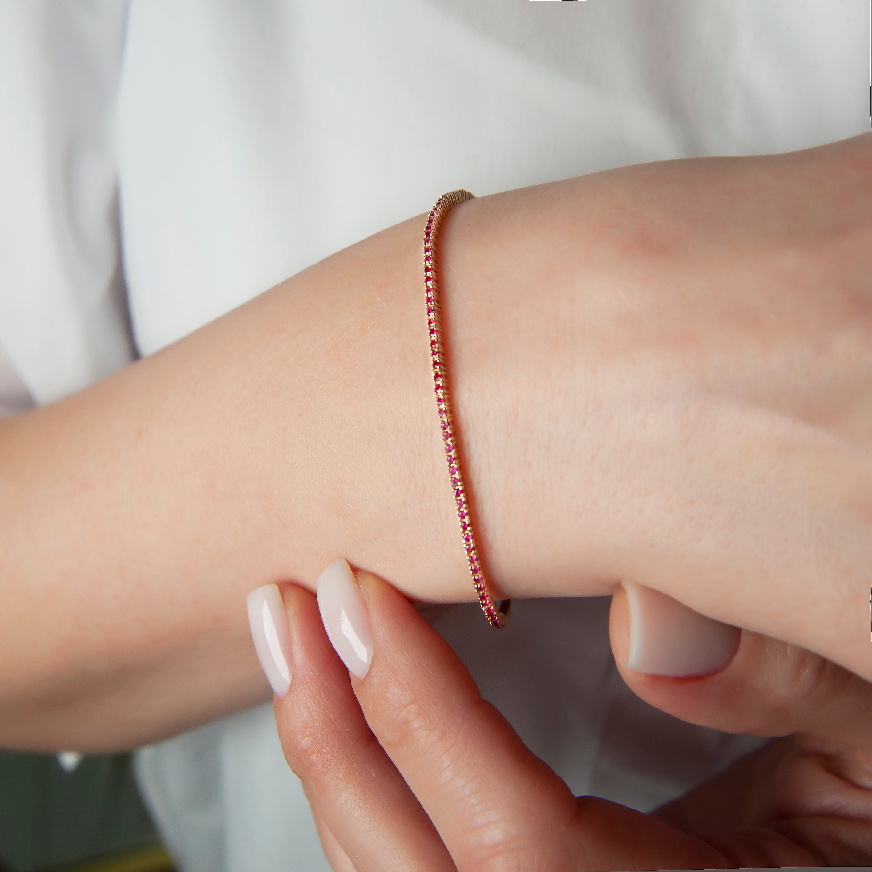 14K Gold Ruby Tennis Bracelet / Dainty Ruby Stone Bracelet