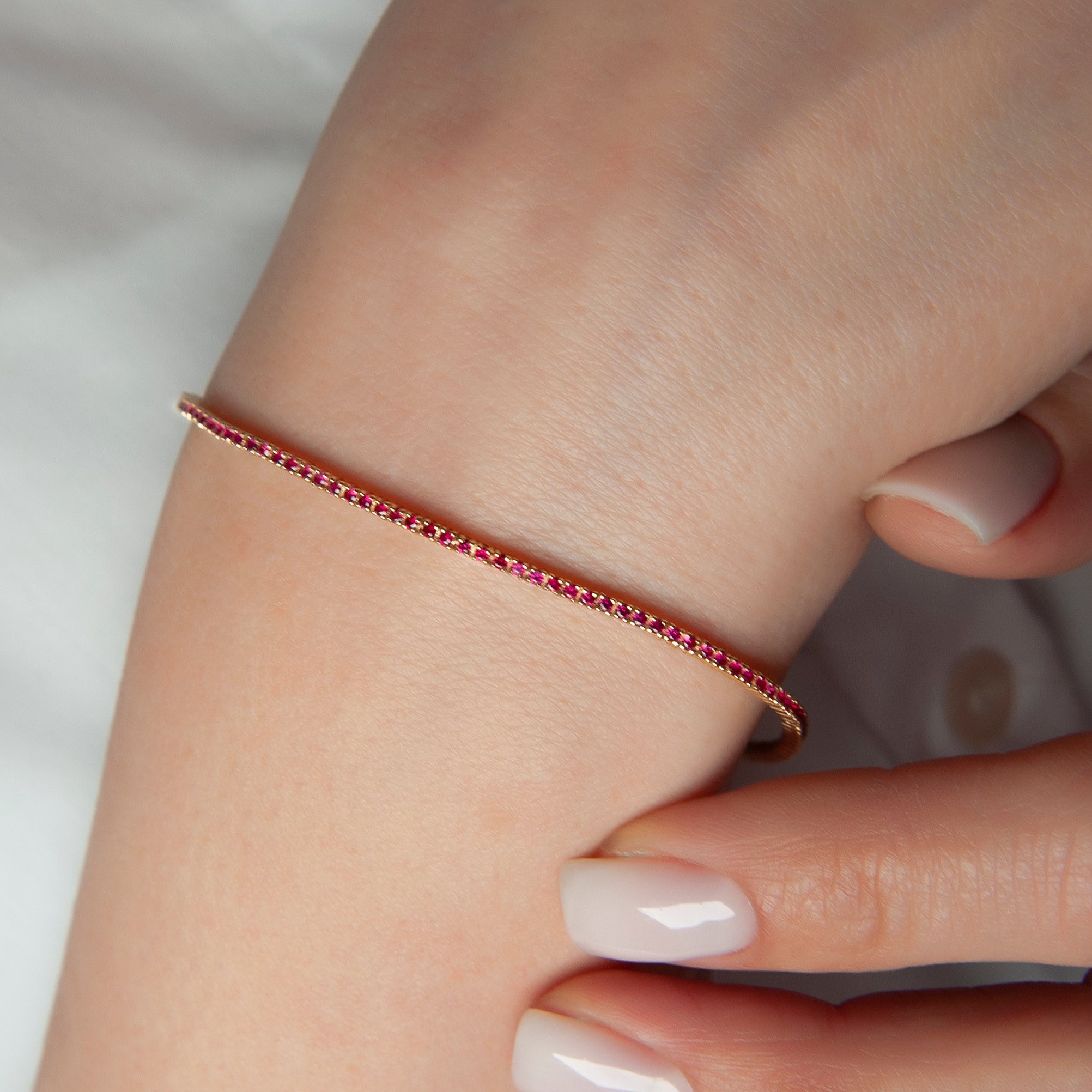 14K Gold Ruby Tennis Bracelet / Dainty Ruby Stone Bracelet