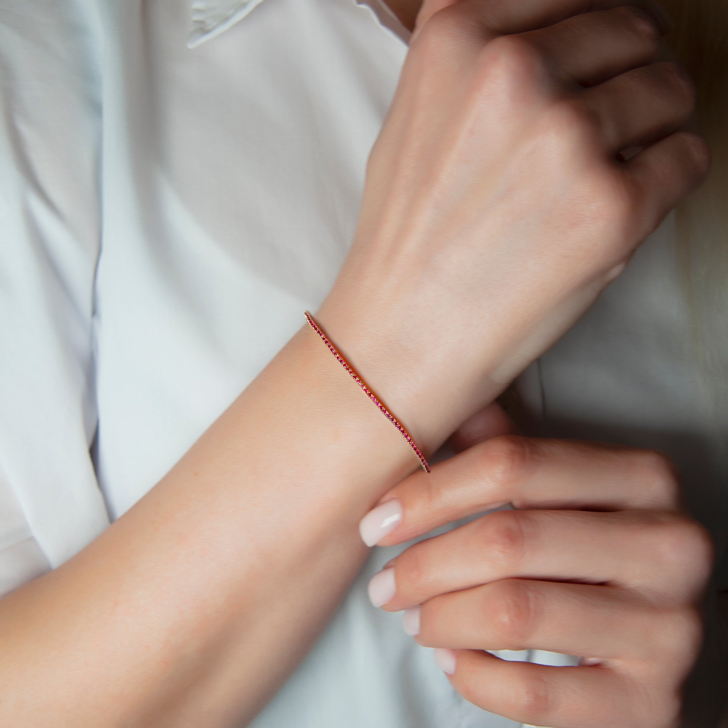 14K Gold Ruby Tennis Bracelet / Dainty Ruby Stone Bracelet