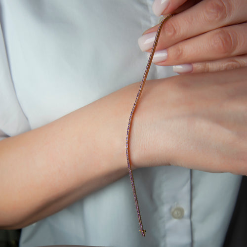 14K Solid Gold Amethyst Tennis Bracelet / Purple Gemstone Line Bracelet