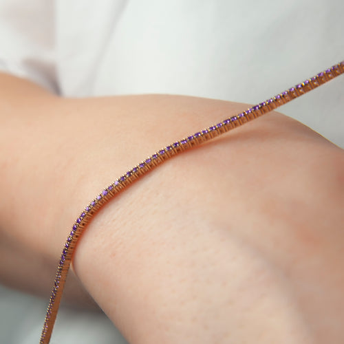 14K Solid Gold Amethyst Tennis Bracelet / Purple Gemstone Line Bracelet