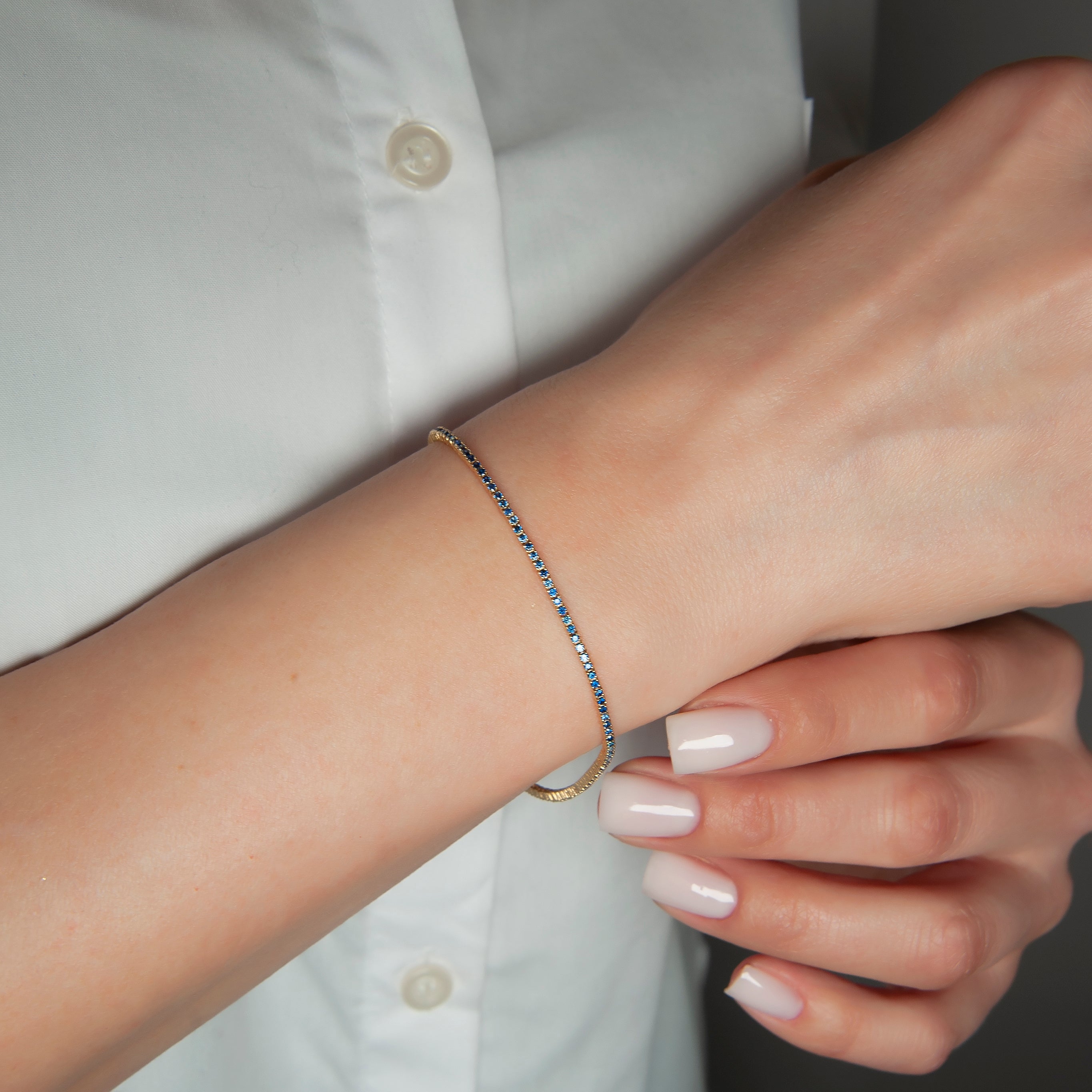 14K Gold Natural Sapphire Tennis Bracelet / Dainty Blue Sapphire Bracelet