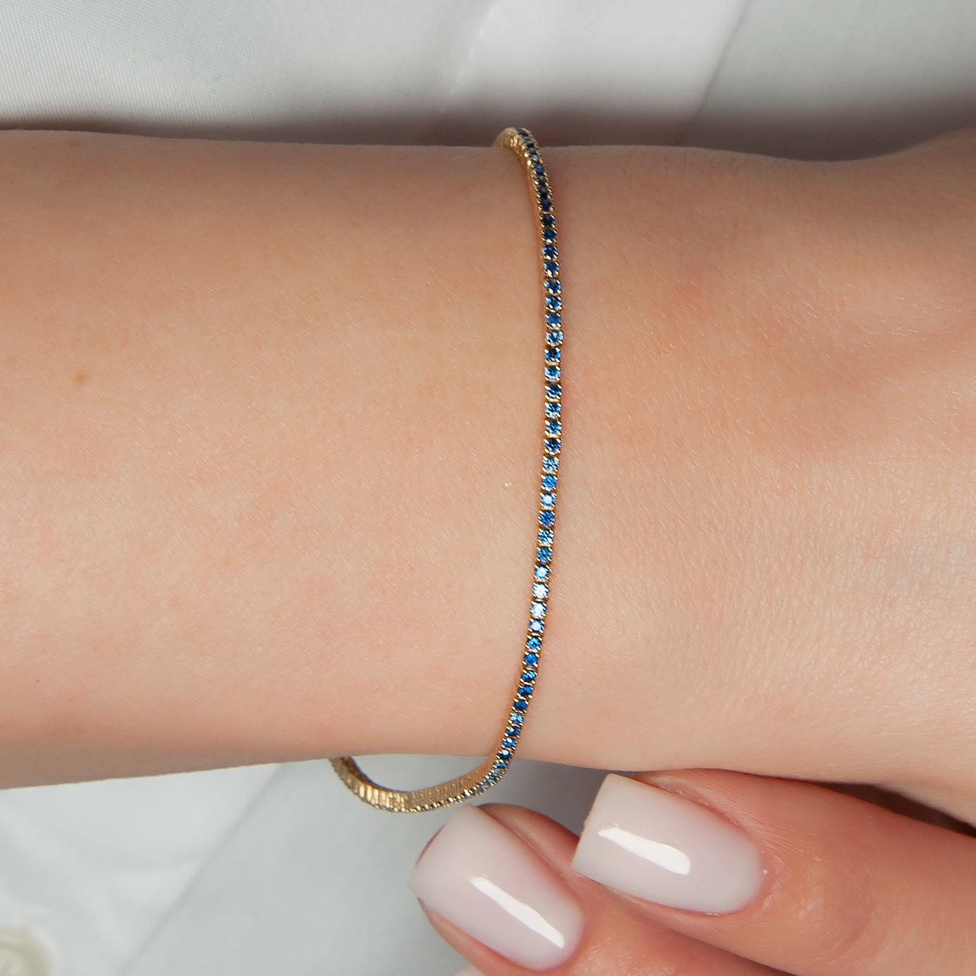 14K Gold Natural Sapphire Tennis Bracelet / Dainty Blue Sapphire Bracelet