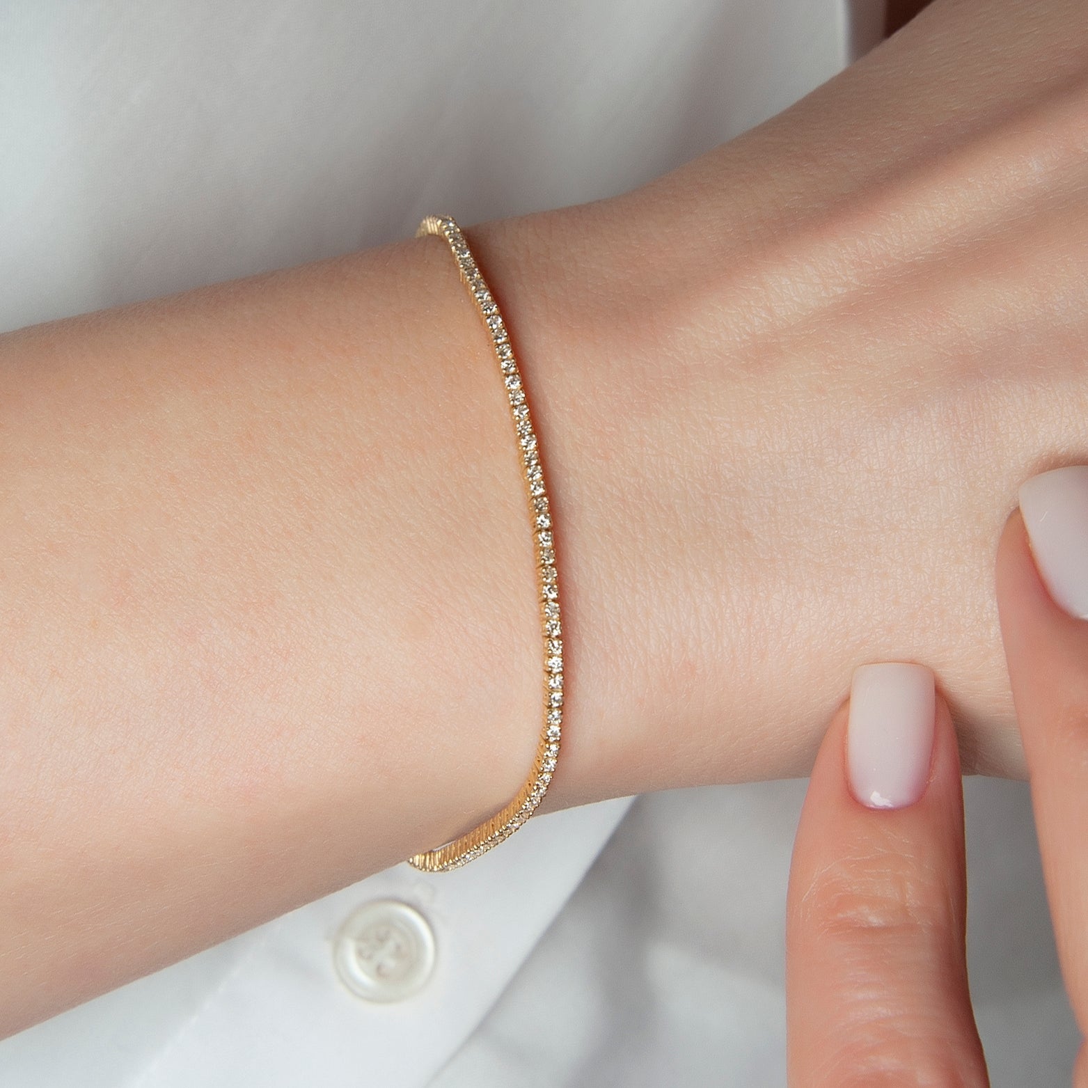 14K Gold Diamond Tennis Bracelet / Dainty Thin Diamond Bracelet for Women