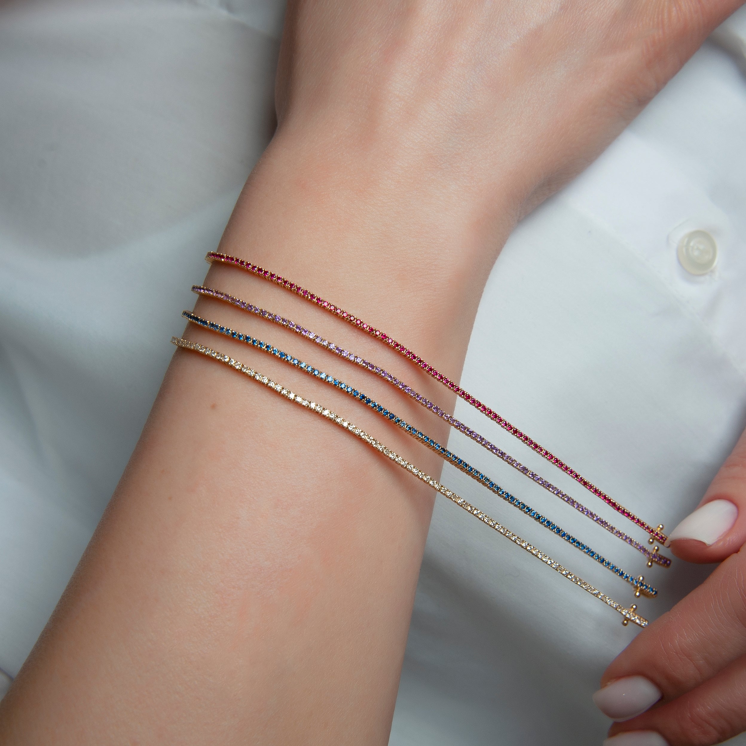 14K Solid Gold Amethyst Tennis Bracelet / Purple Gemstone Line Bracelet