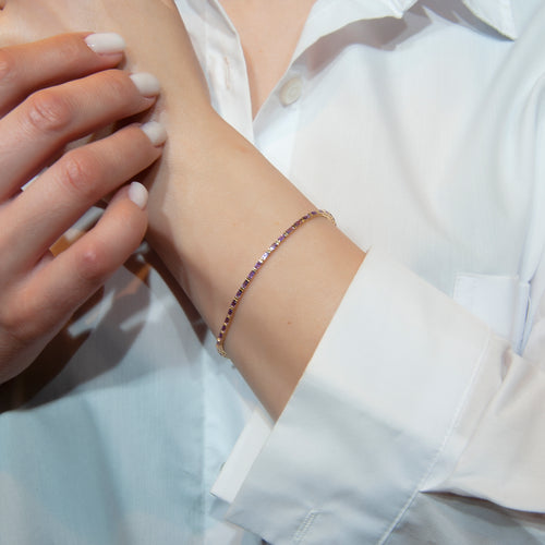 14K Gold Baguette Amethyst Tennis Bracelet / Dainty Amethyst Line Bracelet in Solid Gold