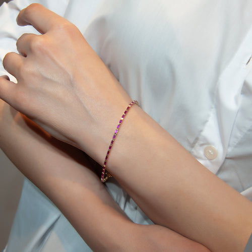 14k Gold Ruby Baguette Tennis Bracelet / Red Gemstone Line Bracelet