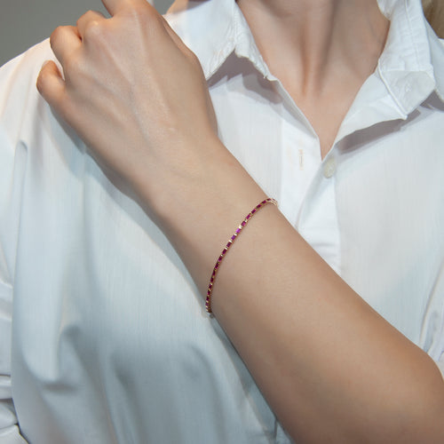 14k Gold Ruby Baguette Tennis Bracelet / Red Gemstone Line Bracelet