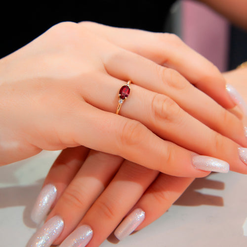 14K Solid Gold Oval Cut Diamond Ruby Ring