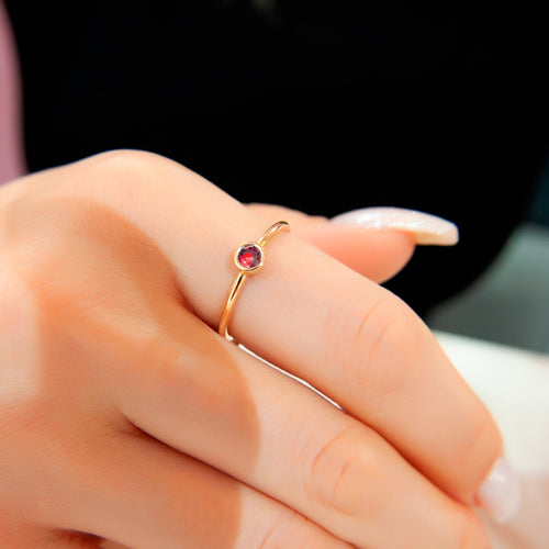 14K Gold Round Cut Solitaire Ruby Ring