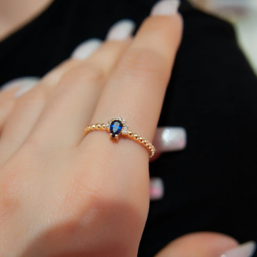 14K Gold Pear Cut Diamond Sapphire Ring