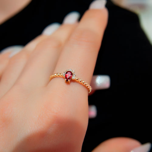 14K Gold Pear Cut Natural Diamond Ruby Ring