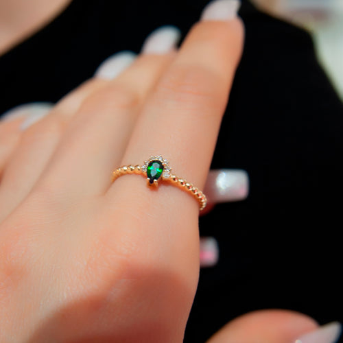 14K Gold Pear Cut Diamond Emerald Ring