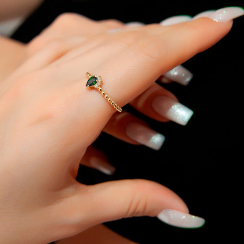 14K Gold Pear Cut Diamond Emerald Ring