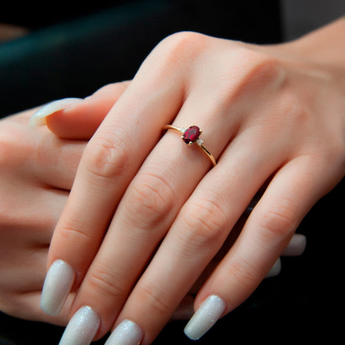 14K Gold Oval Cut Ruby Natural Diamond Ring