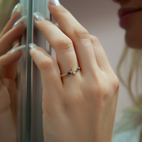 14K Gold Baguette Cut Diamond Sapphire Ring