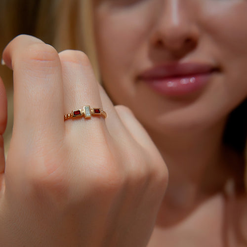 14K Gold Baguette Diamond Ruby Ring