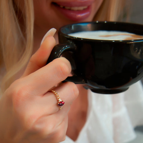 14K Solid Gold Genuine White Ruby Diamond Curb Chain Ring