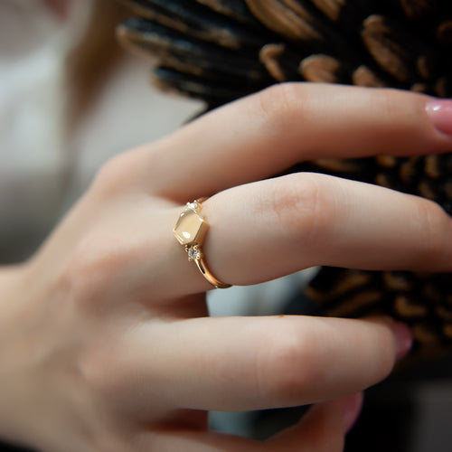 14K Solid Gold Diamond Signet Ring